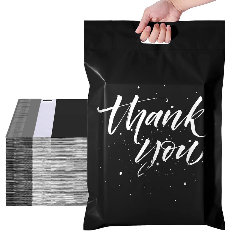 Metronic Poly Mailers 12x15.5 100 Pcs | Upgrade Design Shipping Bags with Handle | Mailing Bags for Clothing with Self Adhesive | Easy to Carry, Waterproof and Tear-Proof Postal Bags Black - Image 1