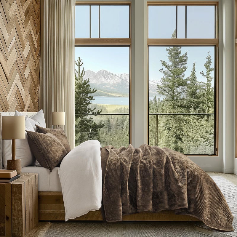 EVERGRACE Velvet Quilt Set King Size, Luxurious Soft Quilted Bedding Sets, Lightweight Velvet Comforter for All Season, Striped Channel Bedspread Coverlet with 2 Shams, Mushroom Brown - Image 3