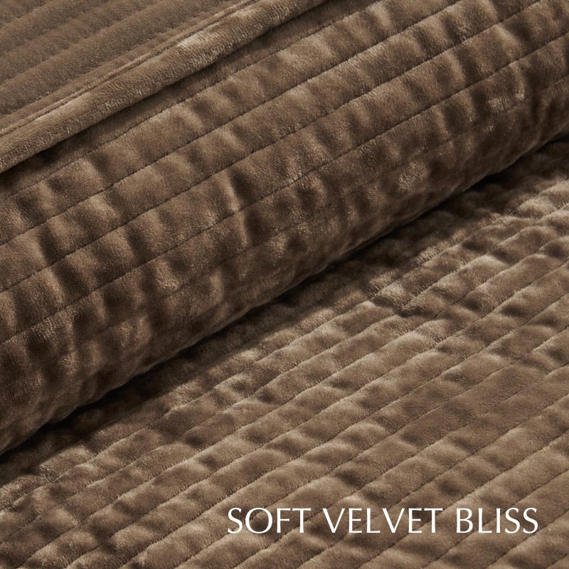 EVERGRACE Velvet Quilt Set King Size, Luxurious Soft Quilted Bedding Sets, Lightweight Velvet Comforter for All Season, Striped Channel Bedspread Coverlet with 2 Shams, Mushroom Brown - Image 5