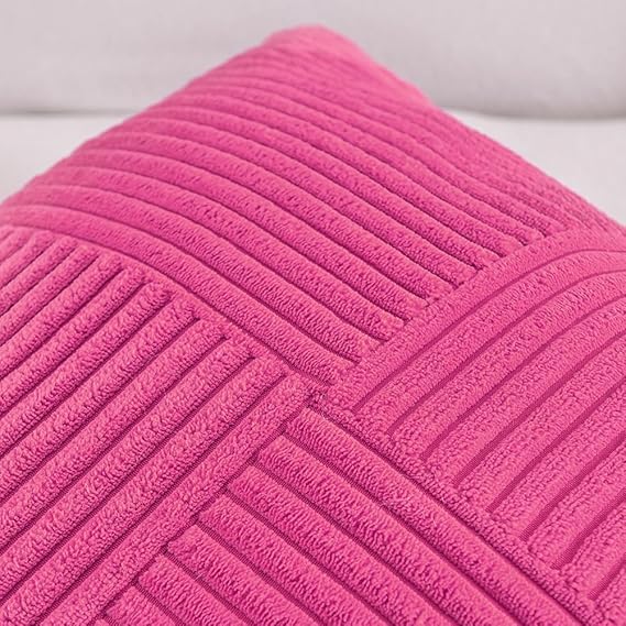 Guffaw Corduroy Pillow Covers Boho Decorative Spliced Throw Pillow Covers Soft Solid Couch Pillowcases Cross Patchwork Cushion Covers for Living Room Bed Sofa 16x16 inch (2, Dark Pink) - Image 2