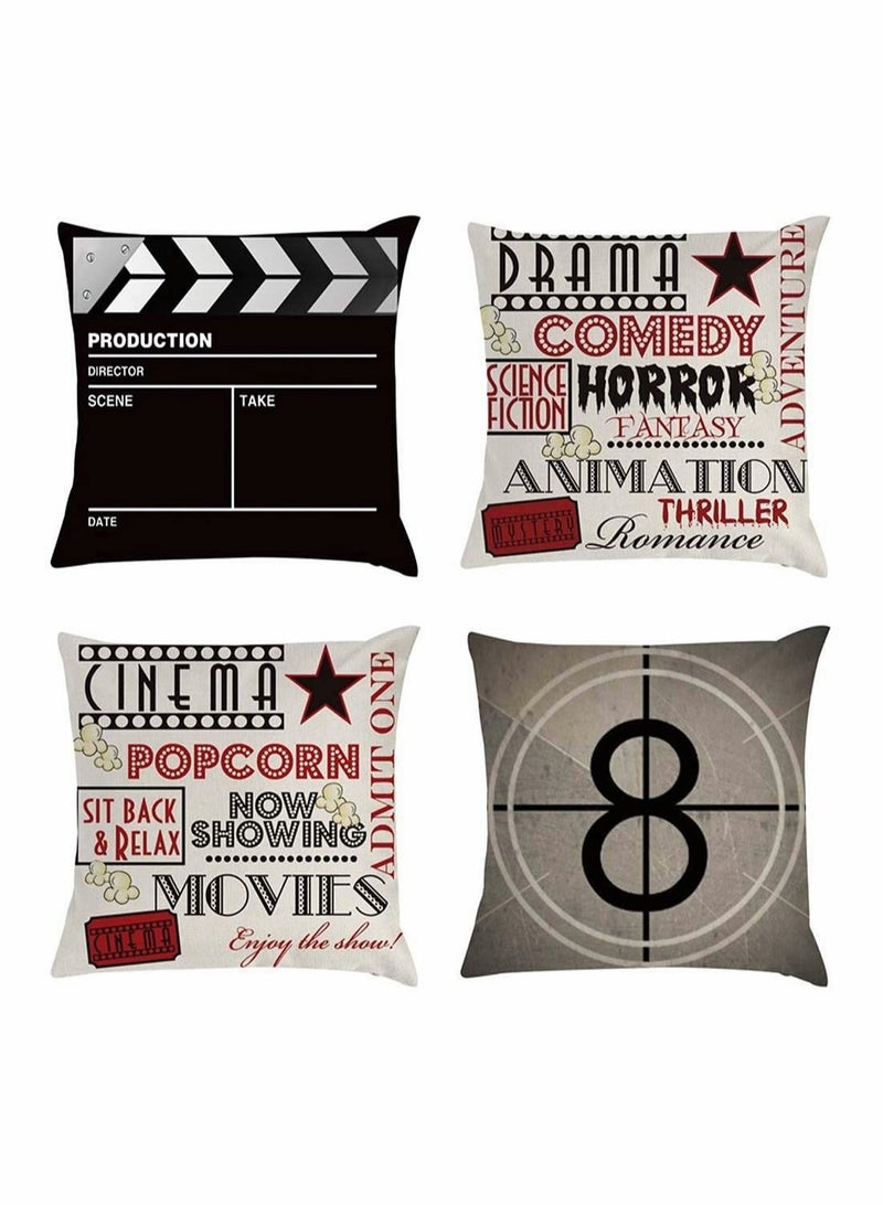 Captaintech 4 Pcs Cinema Popcorn Pillow Case Movies Playing Board Sofa Waist Throw Cushion Cover Home Decor (45x45 cm) - Image 4