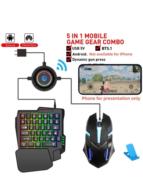 Gaming Mouse 35 Keys Single Hand Gaming Keyboard Converter Set For Android PUBG CODM Genshin Diablo All Games