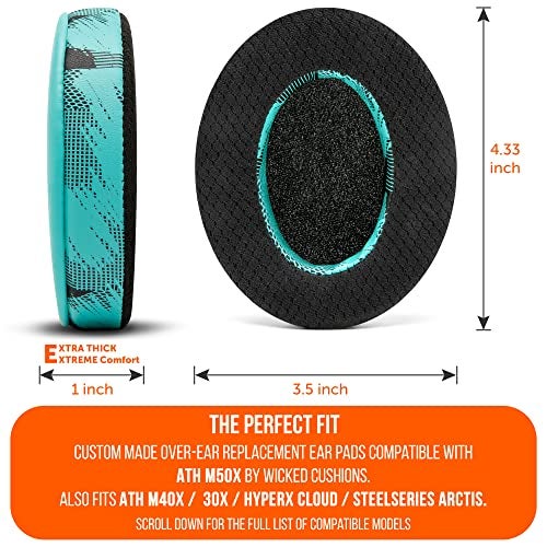 WC Freeze Hybrid Fabric Cooling Gel Replacement Earpads - Compatible with HyperX Cloud, Steelseries Arctis, ATH M50X, Turtle Beach Stealth & More - Comfortable & Cooler for Longer | (Speedracer Cyan) - Image 5