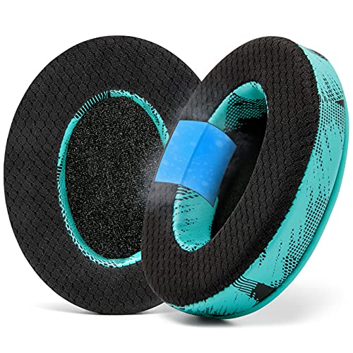 WC Freeze Hybrid Fabric Cooling Gel Replacement Earpads - Compatible with HyperX Cloud, Steelseries Arctis, ATH M50X, Turtle Beach Stealth & More - Comfortable & Cooler for Longer | (Speedracer Cyan) - Image 1