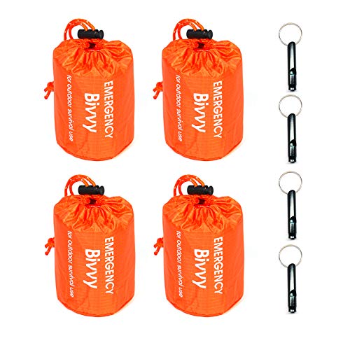 GOGOOD 4 Pack Emergency Bag Survival Bivvy Sack with Whistles, Lightweight Portable Emergency Supplies for Outdoor Camping Hiking Keep Warm After Earthquakes, Hurricanes Disasters - Image 1