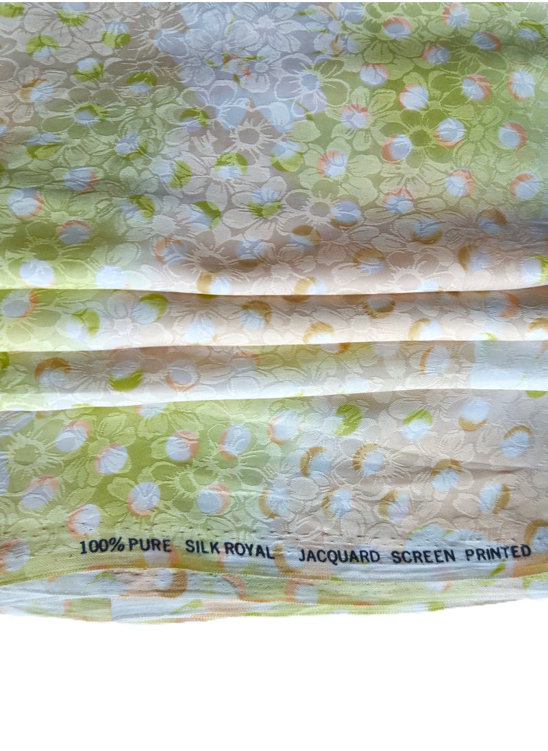Generic - 3.75 Yards 45 Wide Pure Silk Fabric, Vintage Floral Brocade, Upholstery Fabric, Dressmaking Fabric, Home Decor Fabric - Beige, Green, White - Image 1