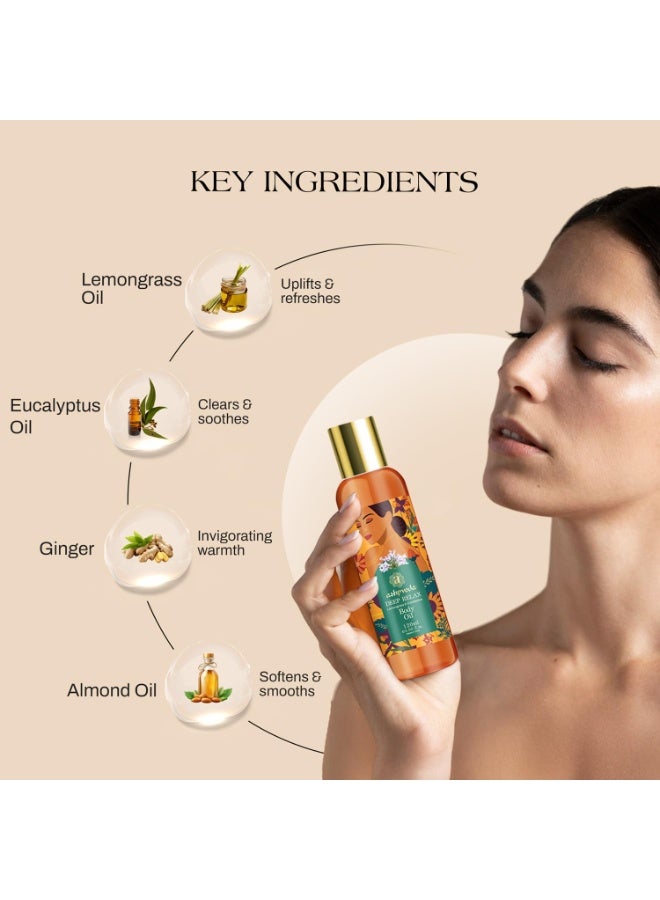 Ashpveda Deep Relax Body Oil with Lemongrass & Eucalyptus | Ayurvedic Massage Oil for Stress Relief, Muscle Tension & Skin Hydration | Lightweight & Fast Absorbing (120 ml) - Image 3