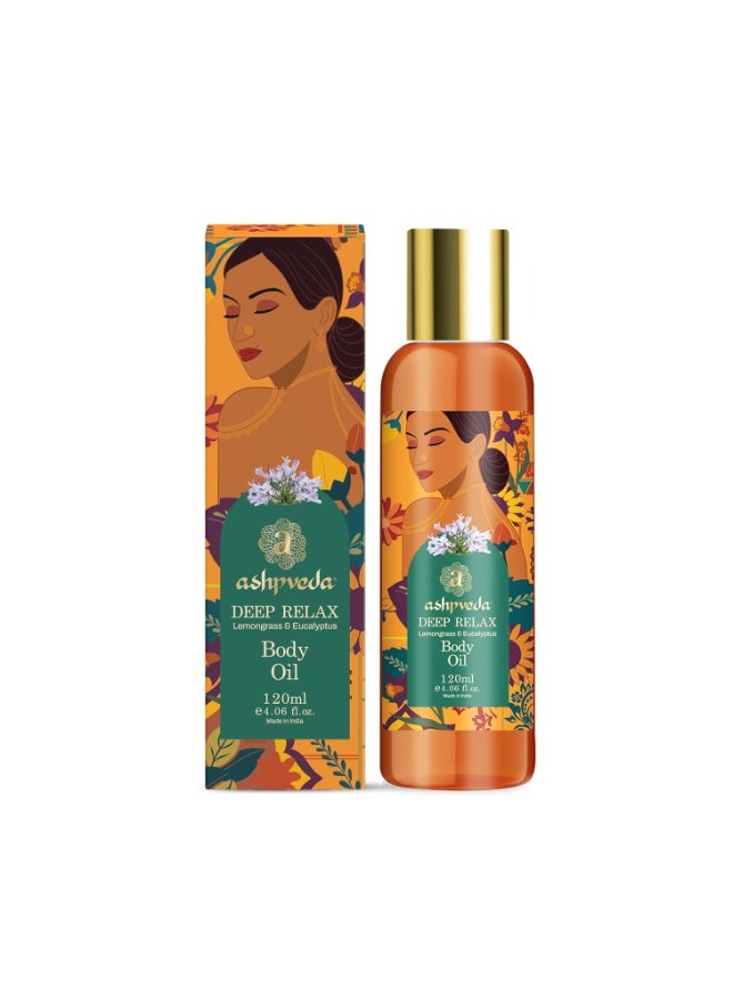 Ashpveda Deep Relax Body Oil with Lemongrass & Eucalyptus | Ayurvedic Massage Oil for Stress Relief, Muscle Tension & Skin Hydration | Lightweight & Fast Absorbing (120 ml) - Image 1