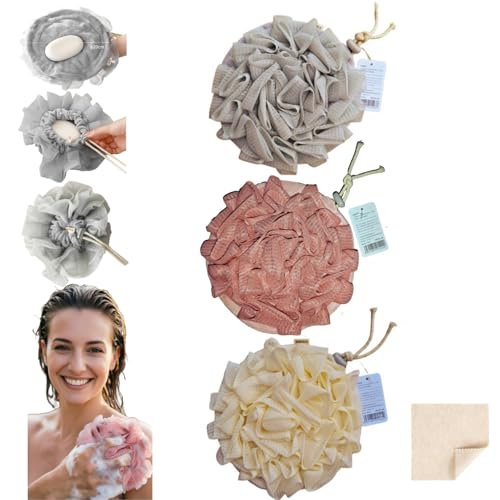 MOSYFEIBI Washcloth Loofah Combo 2-in-1 Loufee Wash Cloth That Holds Bar Soap-Exfoliation Mesh Shower Ball for Body Wash&Smooth Skin+Free Loofah Dish Towel - Image 1