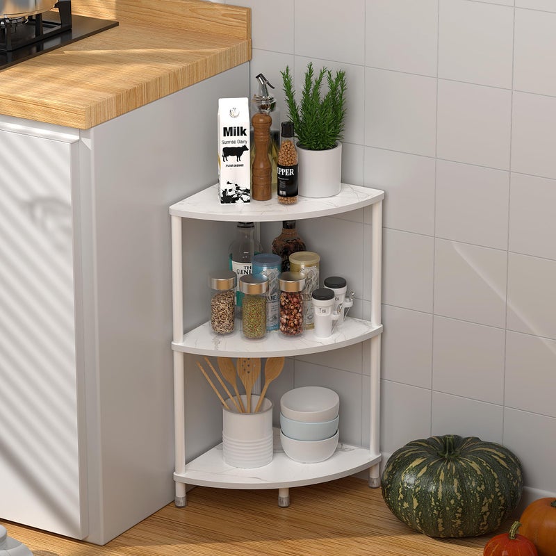 Greatseas 3 Tier Corner Shelf Stand, 23.2" Kitchen Shelf Organizer with Metal Frame for Organization & Storage, Marble White Corner Shelf for Kitchen Decor Accessories - Image 1