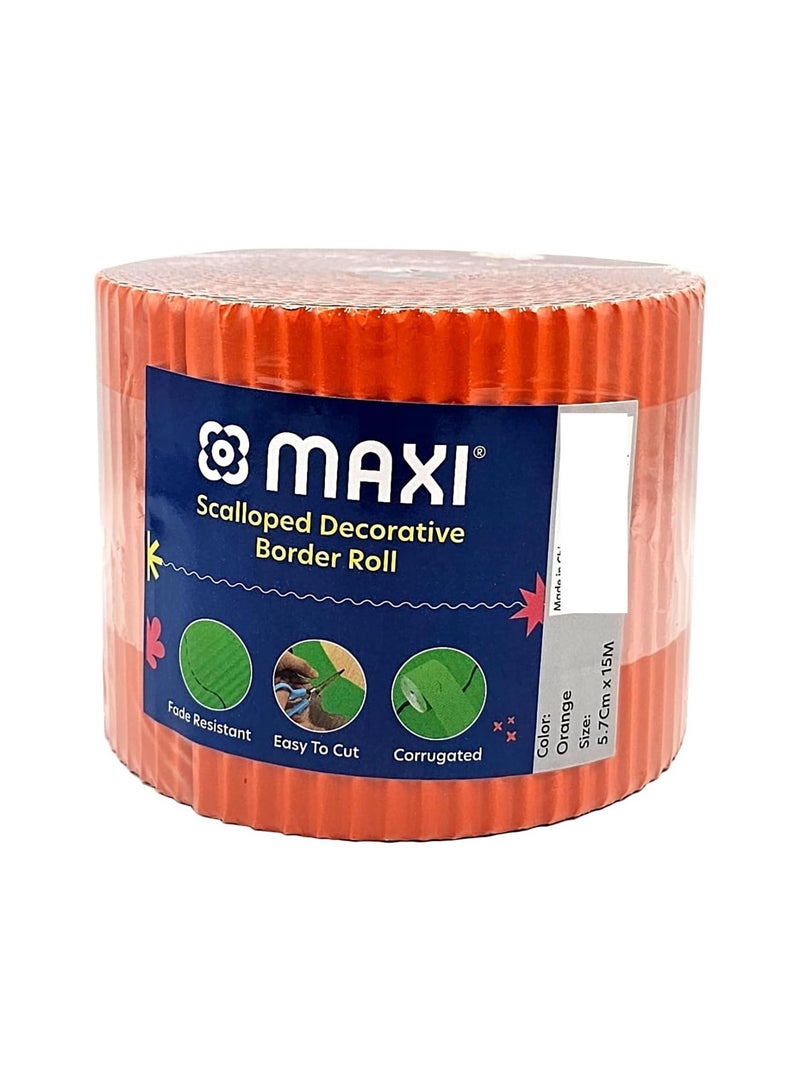 Maxi 1-Piece Corrugated Scalloped Borderette Border For School Displays, Classroom Decorations and Bulletin Boards Tape Orange - Image 1