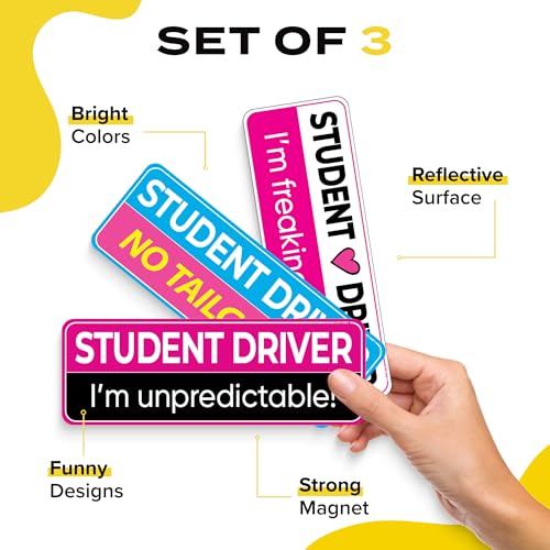 HEY-OKEY Student Driver Magnet for Car - Funny Pink 3-Pack Girly Please Be Patient Reflective Magnetic Bumper Sticker Set - Removable Novice Rookie Safety Attention Sign - Weather-Resistant 10 x 3.5 - Image 2