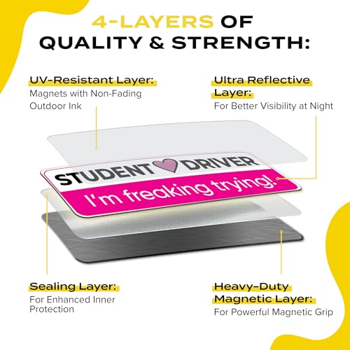 HEY-OKEY Student Driver Magnet for Car - Funny Pink 3-Pack Girly Please Be Patient Reflective Magnetic Bumper Sticker Set - Removable Novice Rookie Safety Attention Sign - Weather-Resistant 10 x 3.5 - Image 4