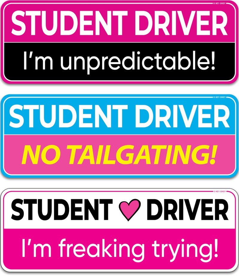 HEY-OKEY Student Driver Magnet for Car - Funny Pink 3-Pack Girly Please Be Patient Reflective Magnetic Bumper Sticker Set - Removable Novice Rookie Safety Attention Sign - Weather-Resistant 10 x 3.5 - Image 1
