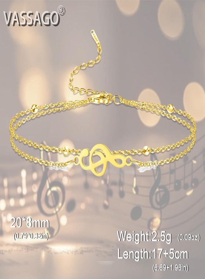فاساغو سوار VASSAGO على شكل نوتة موسيقية للنساء والرجال، مصنوع يدويًا، قابل للتعديل، مزين بحبل مضفر، هدية مجوهرات موسيقية للموسيقيين ومحبي الموسيقى والمعلمين (ذهبي 2) - Image 5
