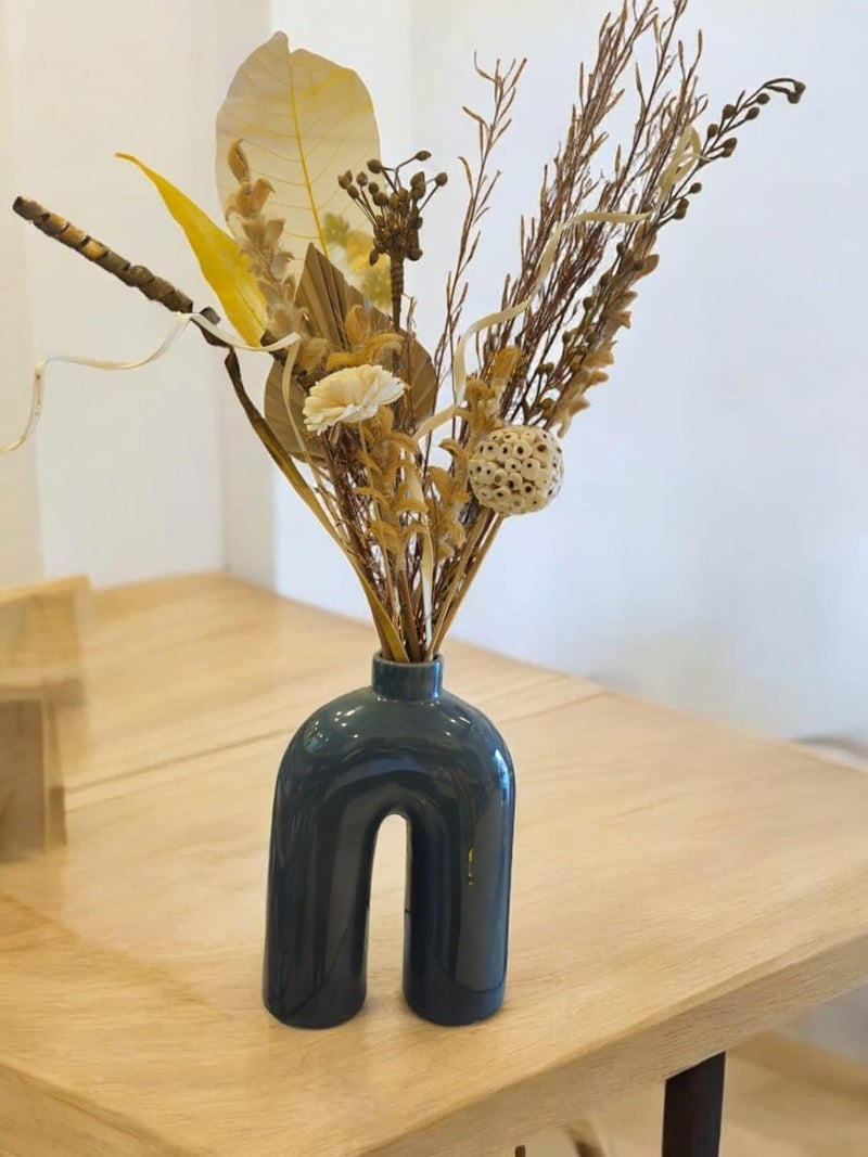 ARTISANS BAZAR Inverted U Shape Ceramic Minimalist Aesthetic Flower Vase Pampas Grass Vase vase for Home Decor Glossy Finish10 inches BlackWithout Flowers Grey - Image 2
