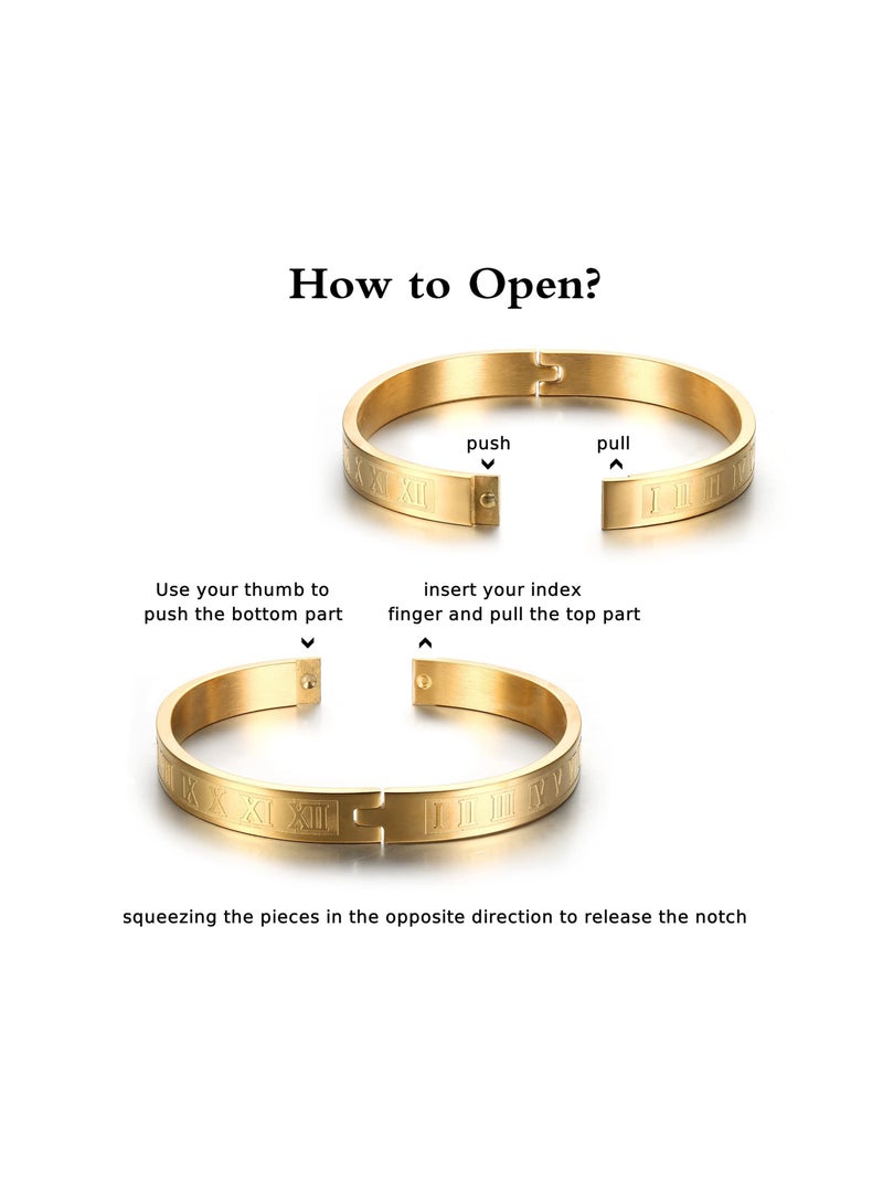 KASTWAVE 3pcs/set Stainless Steel Bracelets for Men, Gold Roman Numeral Bangle Bracelet, Hip Hop Men Pave CZ Leopard Head Roman Numeral Bracelet Stainless Steel Jewelry, Adjustable Cuff Bracelet Jewelry Gifts - Image 5