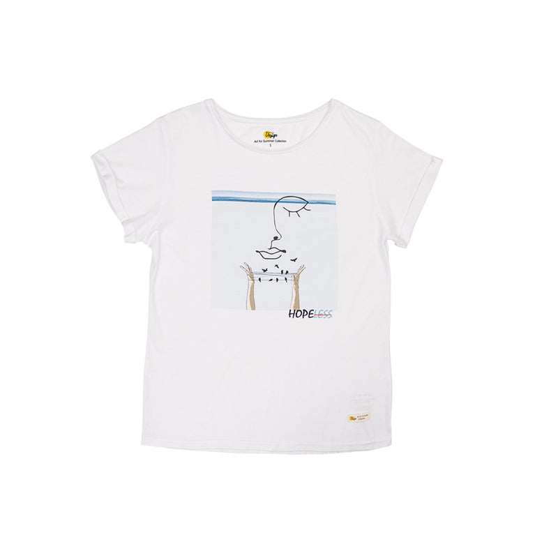 Faces Hope Women's T-Shirt, Cotton Material, Custom Design, White T-shirt, Size L - Image 1