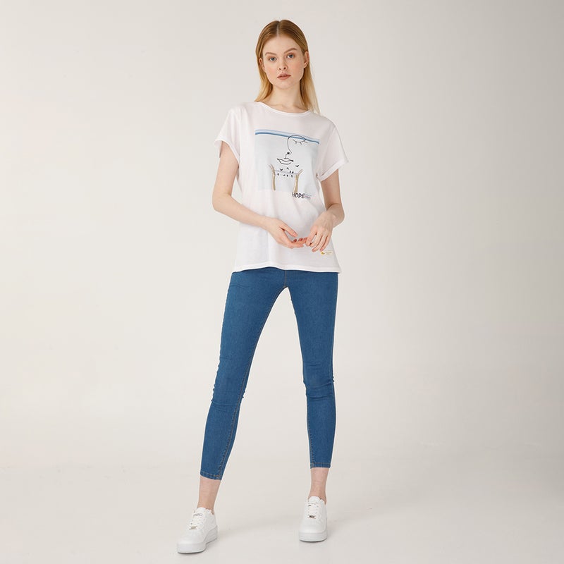Faces Hope Women's T-Shirt, Cotton Material, Custom Design, White T-shirt, Size L - Image 5