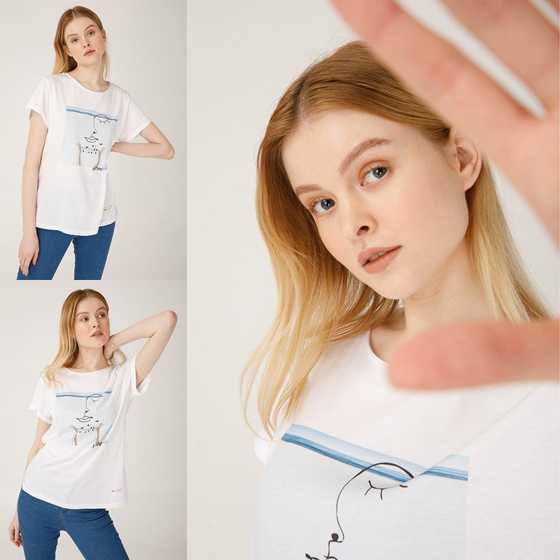 Faces Hope Women's T-Shirt, Cotton Material, Custom Design, White T-shirt, Size L - Image 4