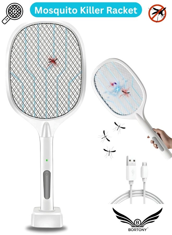 BORTONY Electric Mosquito Swatter 2 in-1 Handheld Electric Fly Swatter Dual Modes Mosquito Killer Lamp Racket USB Rechargeable Bug Zapper Grid 3-Layer Mesh for Home Outdoor Mosquito Racket for Flies Moths  - Image 1