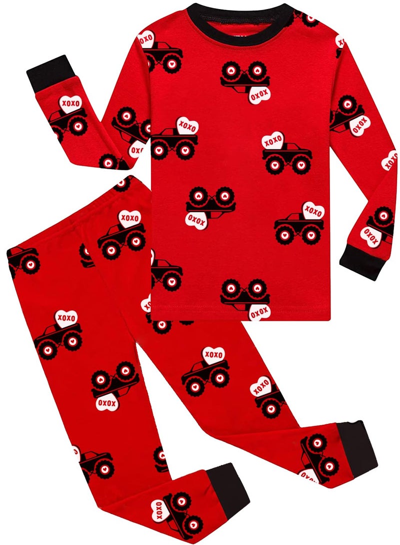 DDSOL Toddler Baby Boys Pajamas 2 Pieces Cotton Sleepwear Set Kids Fall Winter Long Sleeve Jammies, 8# Vday Truck, 2 Years - Image 1
