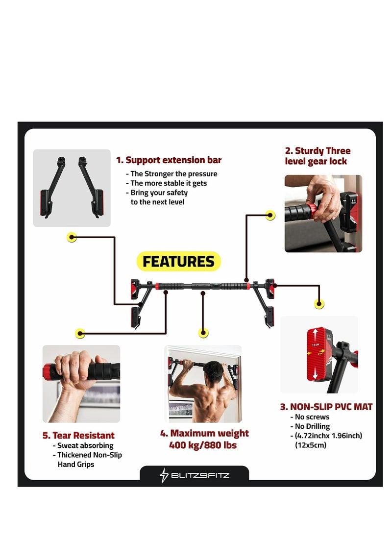 Mike Music - Doorframe 880LBS Max Capacity Pull Up Bar for Door  Multipurpose 30.9”-38.6’’ Width  Non-Slip Chin Up Bar Doorway No Screws - Image 1
