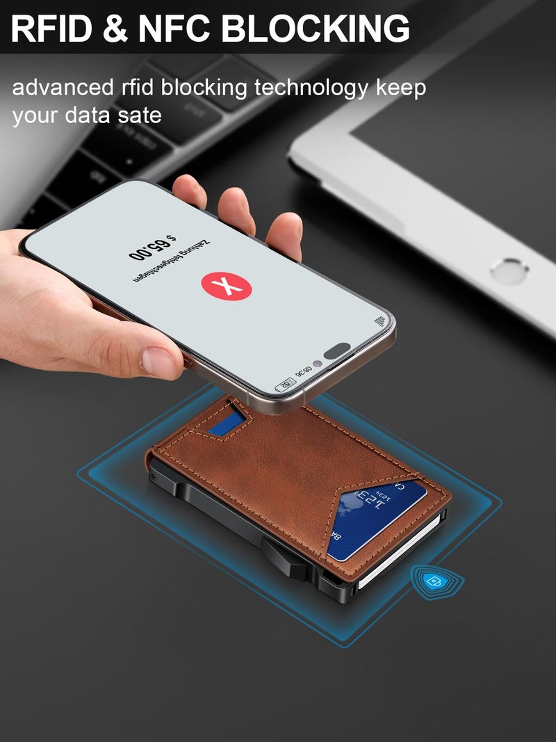 kafellon Wallet for Men RFID Wallet with 2 ID Windows & Money Clip, Slim Pop Up Card Holder for 10-12 Cards, Bifold Minimalist Smart Wallet for Front Pocket, Compact Metal Credit Card Holder, Gifts for Men - Image 3