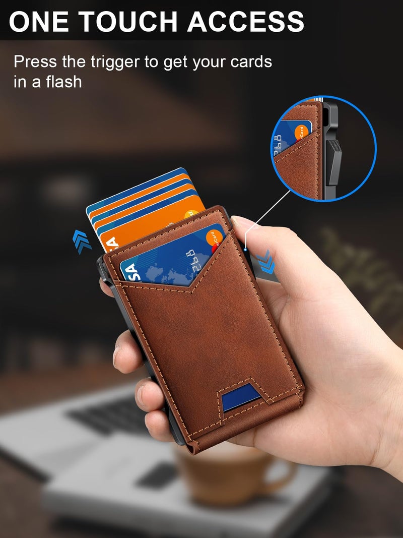kafellon Wallet for Men RFID Wallet with 2 ID Windows & Money Clip, Slim Pop Up Card Holder for 10-12 Cards, Bifold Minimalist Smart Wallet for Front Pocket, Compact Metal Credit Card Holder, Gifts for Men - Image 2