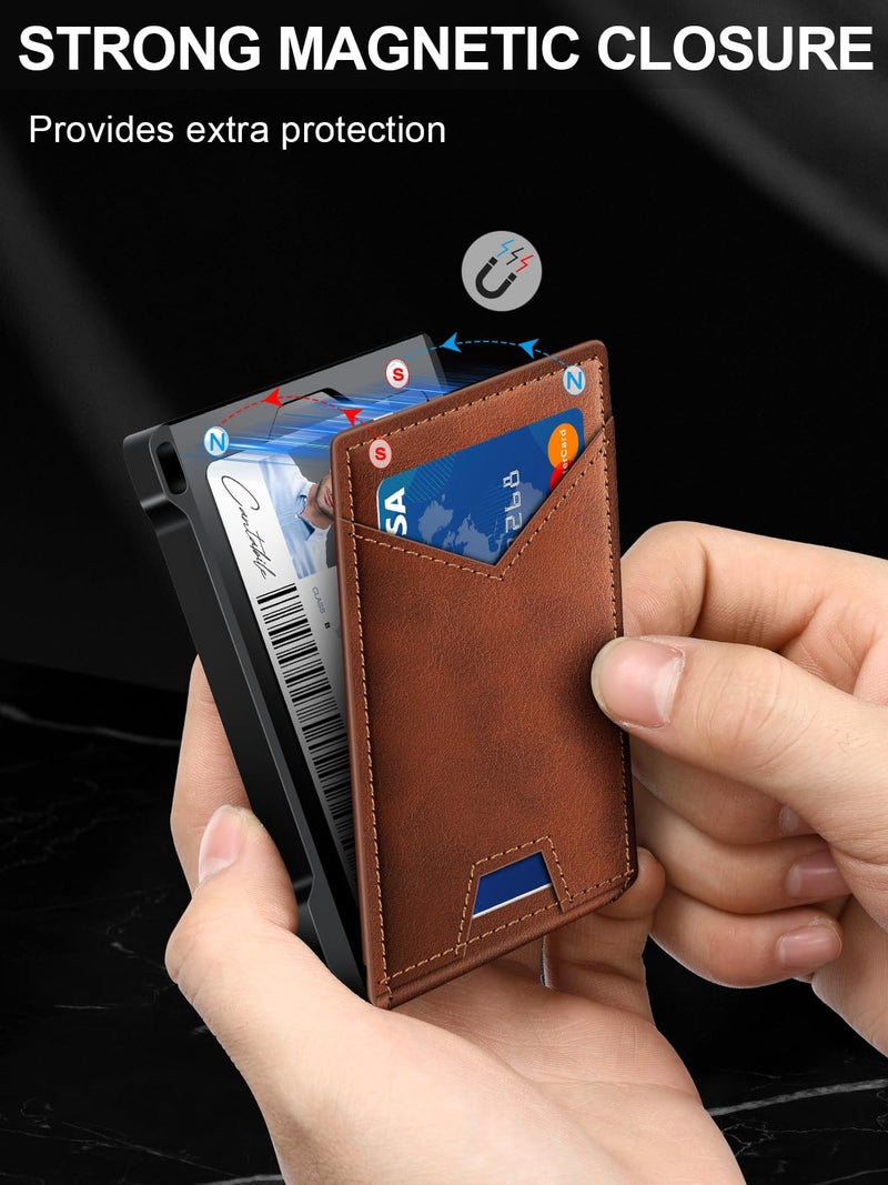 kafellon Wallet for Men RFID Wallet with 2 ID Windows & Money Clip, Slim Pop Up Card Holder for 10-12 Cards, Bifold Minimalist Smart Wallet for Front Pocket, Compact Metal Credit Card Holder, Gifts for Men - Image 5