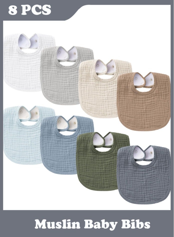 8 Pack Muslin Baby Bibs, Baby Bandana Drool Bibs Cotton for Unisex Boys Girls, 8 Solid Colors Set for Teething Drooling - Image 1
