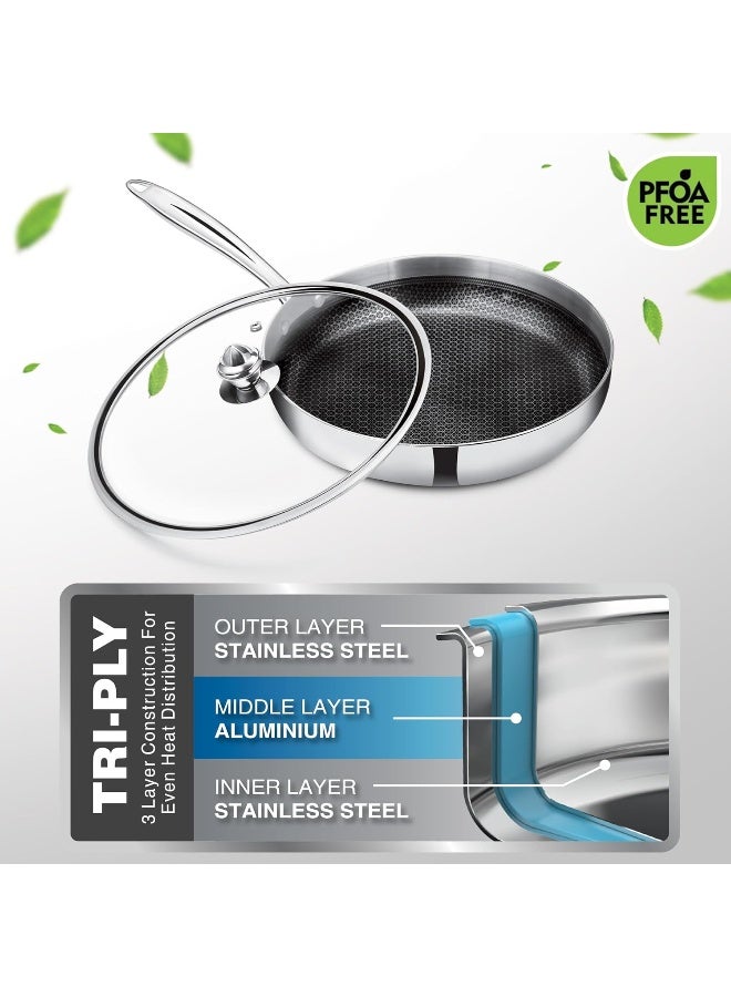 Milton Pro Cook Triply Hexa Tech Induction Stainless Steel Fry Pan With Glass Lid, 26 Cm Silver, Honeycomb Non-Stick Structure, Skillet For Curry, Omelette Pans, Induction & Gas Friendly - Image 5