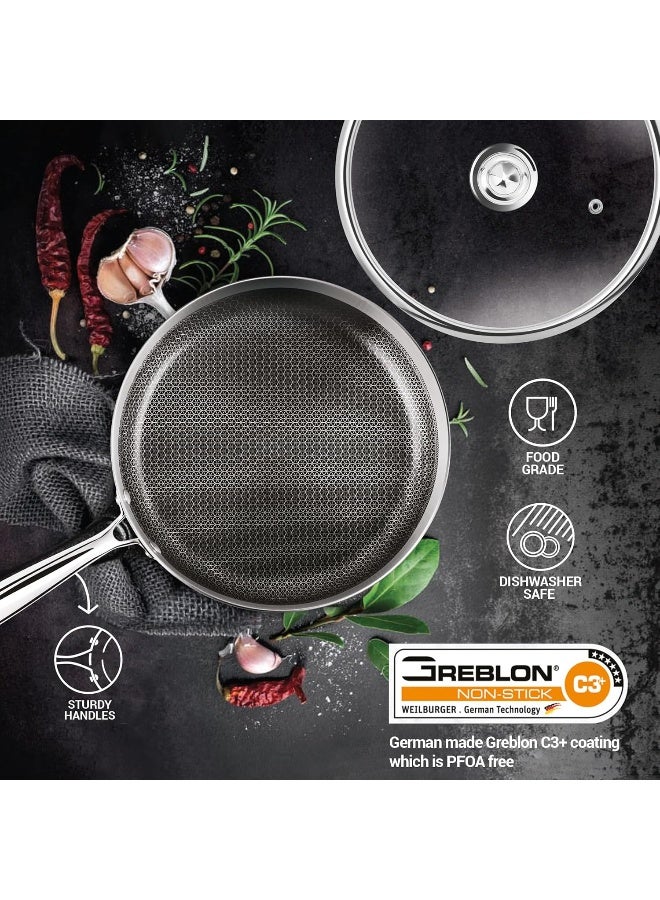 Milton Pro Cook Triply Hexa Tech Induction Stainless Steel Fry Pan With Glass Lid, 26 Cm Silver, Honeycomb Non-Stick Structure, Skillet For Curry, Omelette Pans, Induction & Gas Friendly - Image 4