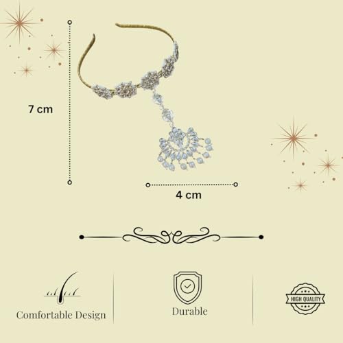 ACCESSHER Gold-Tone Kundan Mathapatti for Women & Girls | Floral Sheeshphool with White Pearls | Bridal Hair Jewellery Headband - Image 5