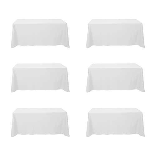 BRILLMAX BRILLMAX 6 Pack White Tablecloths for 6 Foot Rectangle Tables 90 x 132 Inch  6ft Rectangular Bulk Linen Polyester Fabric Washable Cloth Cover for Wedding Reception Banquet Birthday Party 