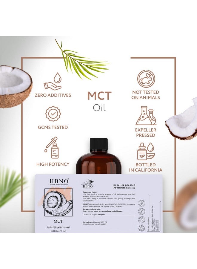 hbno HBNO California Bottled Coconut Mct Oil 16 fl oz (475ml) Value Size - Natural Mct Oil, Cold Pressed - Perfect Carrier for Massage, Aromatherapy - Ideal for Face, Body, Lips, & Hair - Image 4