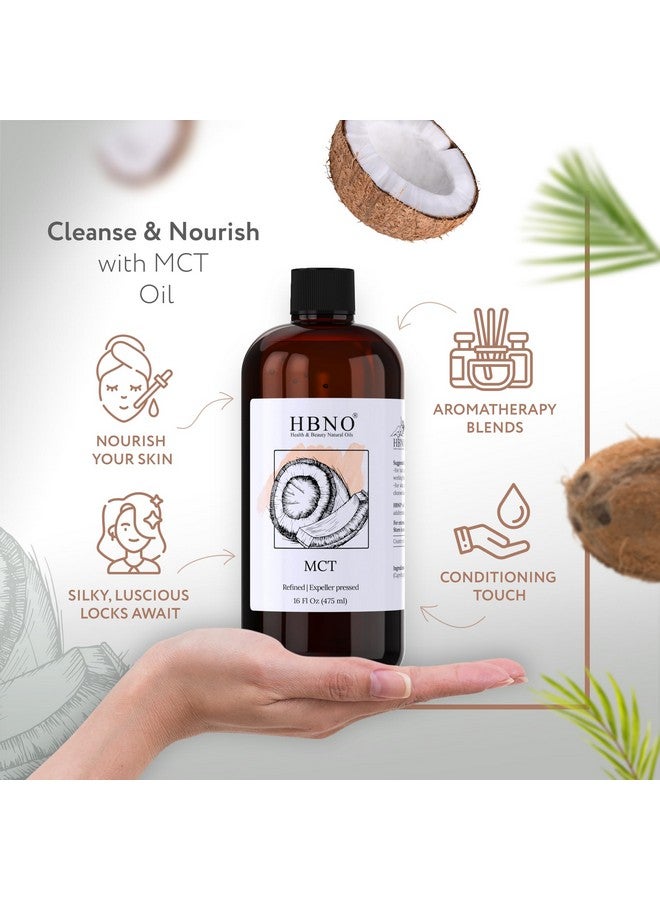 hbno HBNO California Bottled Coconut Mct Oil 16 fl oz (475ml) Value Size - Natural Mct Oil, Cold Pressed - Perfect Carrier for Massage, Aromatherapy - Ideal for Face, Body, Lips, & Hair - Image 2