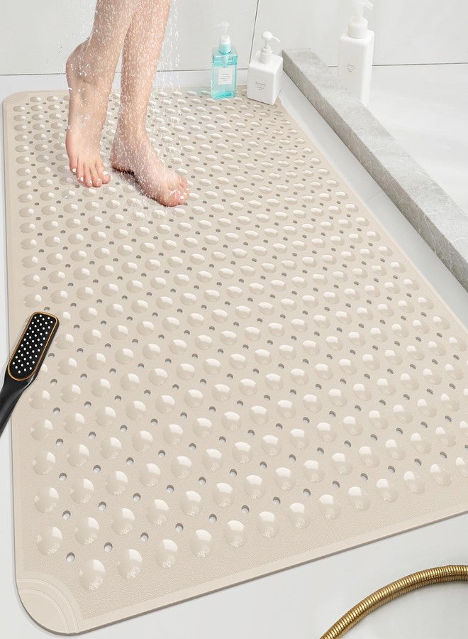 OTHWAY Extra Large Shower Mat 47"x 32", TPE Non Slip Shower Mat for Shower Stall, Inside Walk in Shower Mats with Drain Holes Suction Cups, Anti-Slip for Elderly Kids (Apricot) - Image 1