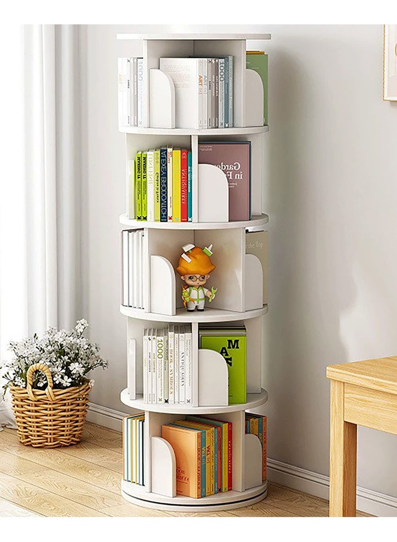 YY-Recheer 360° Rotating Bookshelf, 5-Tier Display Revolving Bookcase Storage Rack, Save Space Multilayer Floor Shelf for Office, Home Living Room and Bedroom - Image 1
