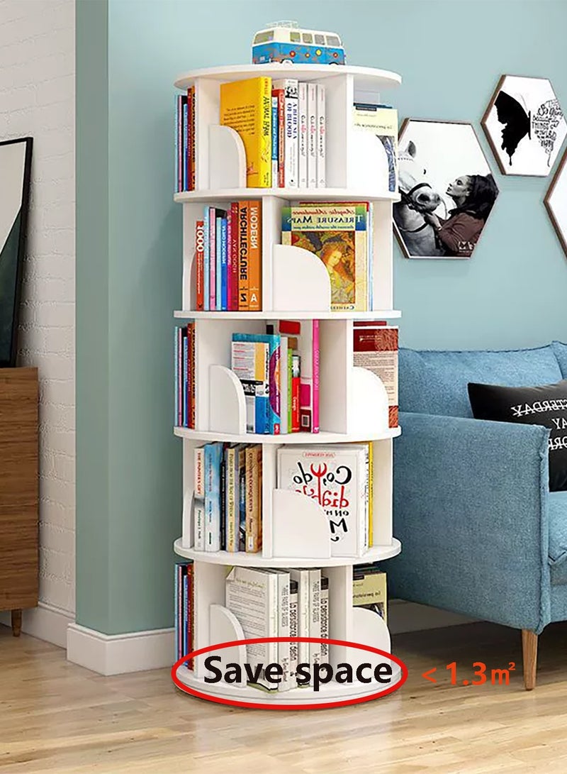 YY-Recheer 360° Rotating Bookshelf, 5-Tier Display Revolving Bookcase Storage Rack, Save Space Multilayer Floor Shelf for Office, Home Living Room and Bedroom - Image 4