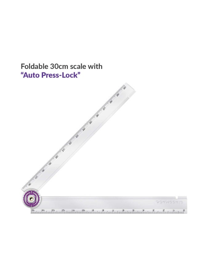 كلاسميت صندوق هندسة الكويكبات | بوصلة مع فاصل بآلية قفل ذراع | ميزان قابل للطي ٣٠ سم | قلم رصاص ميكانيكي | صينية ذات وجهين - Image 5