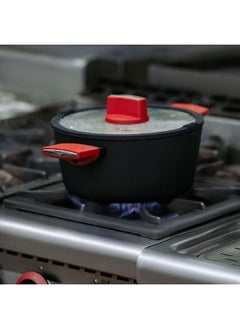 Betty Crocker Durable Non-Stick Dutch Oven with Glass Lid Black and Red 24 cm BC2066  - Image 3