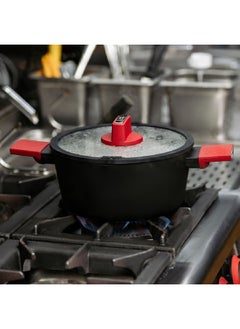 Betty Crocker Durable Non-Stick Dutch Oven with Glass Lid Black and Red 24 cm BC2066  - Image 2