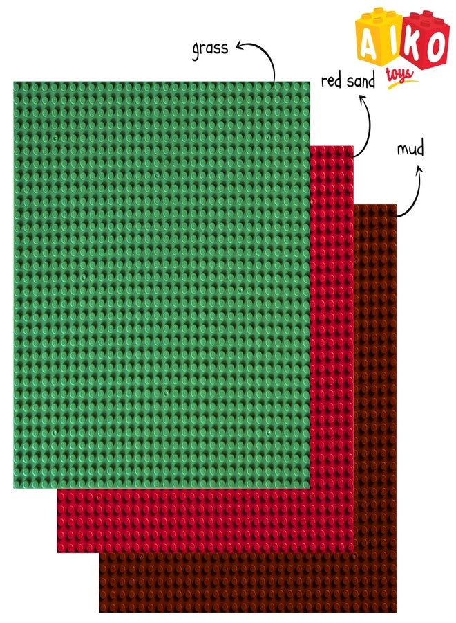 AIKO Classic Base Plate 32 x 32 Studs (10" x 10") | ABS Plastic Building Base | Compatible with Major Block Brands | Ideal Gift for Kids 4+ | Pack of 3 (Green, Red, Brown) - Image 2