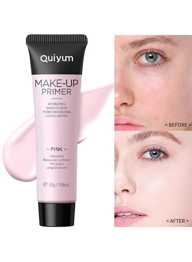 QUIYUM Make-Up Primer, Pink Color Corrector Face Primer, Hydrating And Anti-Redness Makeup Base, Pore Minimizer For Red And Blemished Skin, Long-Lasting Vegan Primer For Smooth Makeup Application 30g - Image 1