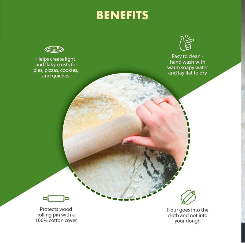 Regency Wraps Rolling Pin Cover for Non-Stick Dough Rolling, 100% Cotton Absorbs Excess Flour So Pastries Come out Light and Flakey, 15" Pack of 2 - Image 1