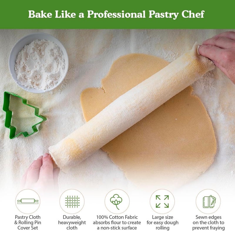 Regency Wraps Rolling Pin Cover for Non-Stick Dough Rolling, 100% Cotton Absorbs Excess Flour So Pastries Come out Light and Flakey, 15" Pack of 2 - Image 2