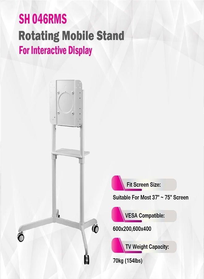 Skill Tech Skilltech SH 046RMS Rotating Mobile TV Stand for 37"–75" Interactive Displays | Heavy-Duty Mobile Cart with 90° Screen Rotation | VESA 600x400 | Supports 70kg | Matte White - Image 4