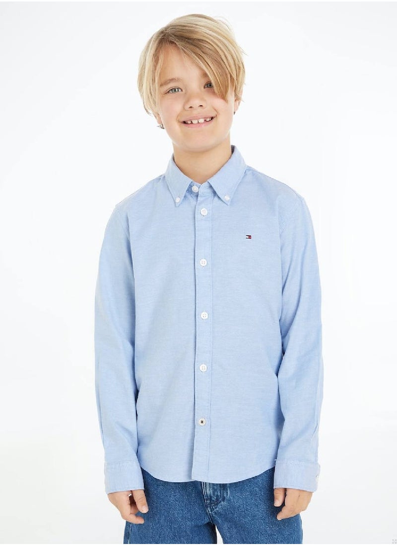 TOMMY HILFIGER Boys' Stretch Oxford Cotton Casual Shirt, Blue  - Image 1