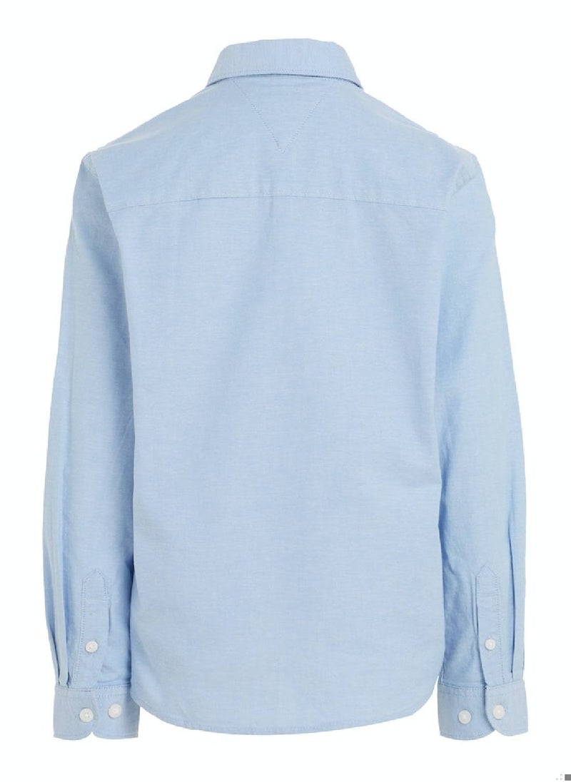 TOMMY HILFIGER Boys' Stretch Oxford Cotton Casual Shirt, Blue  - Image 5